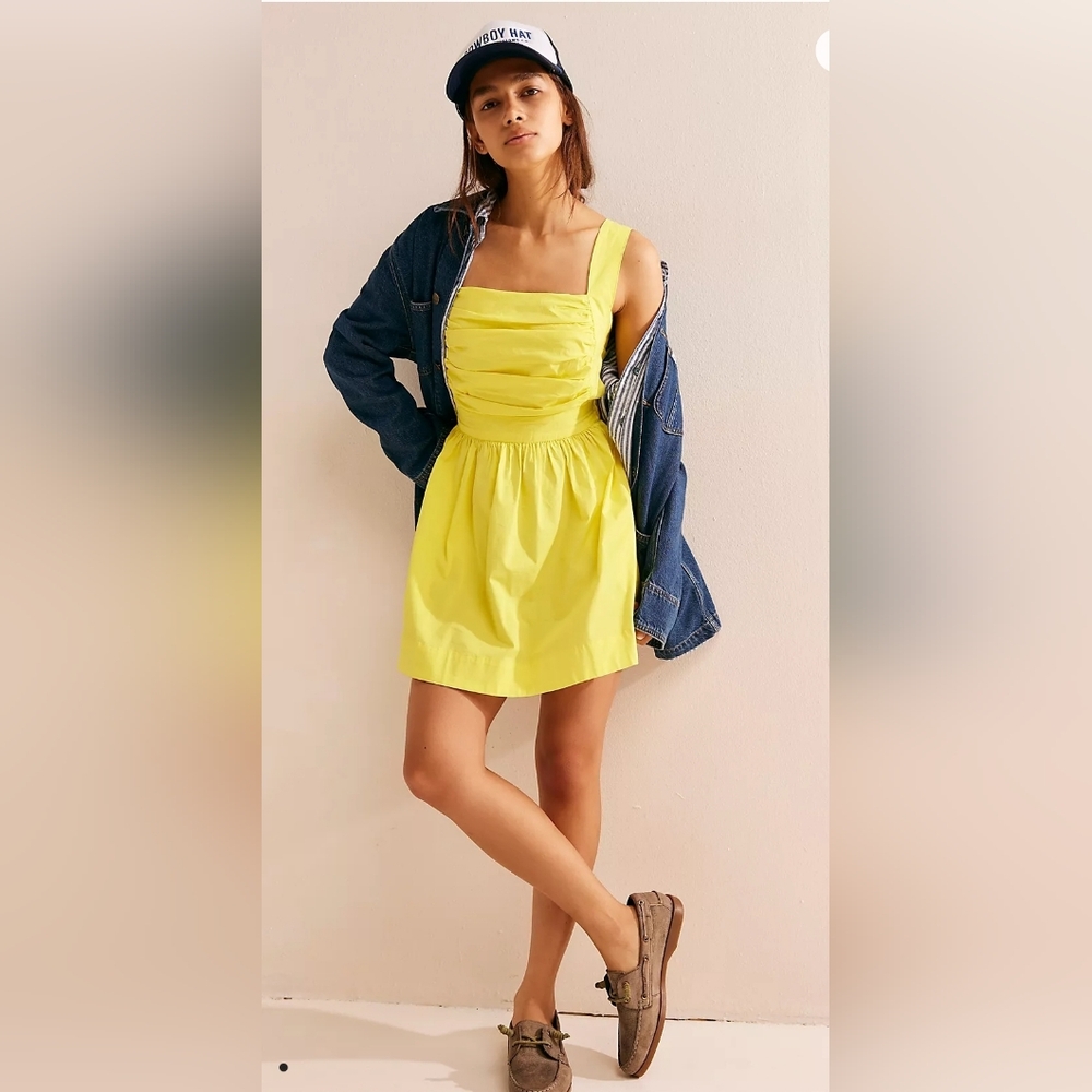 Free People Meet Me In Maui Mini Dress In Blazing Yellow